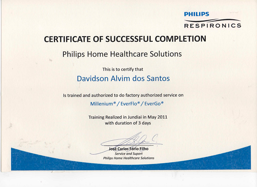 Certificado Philips Respironics - Oxygens